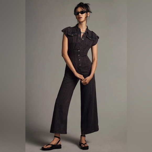 ISO By Anthropologie Open-Back Buttondown Jumpsuit in Medium